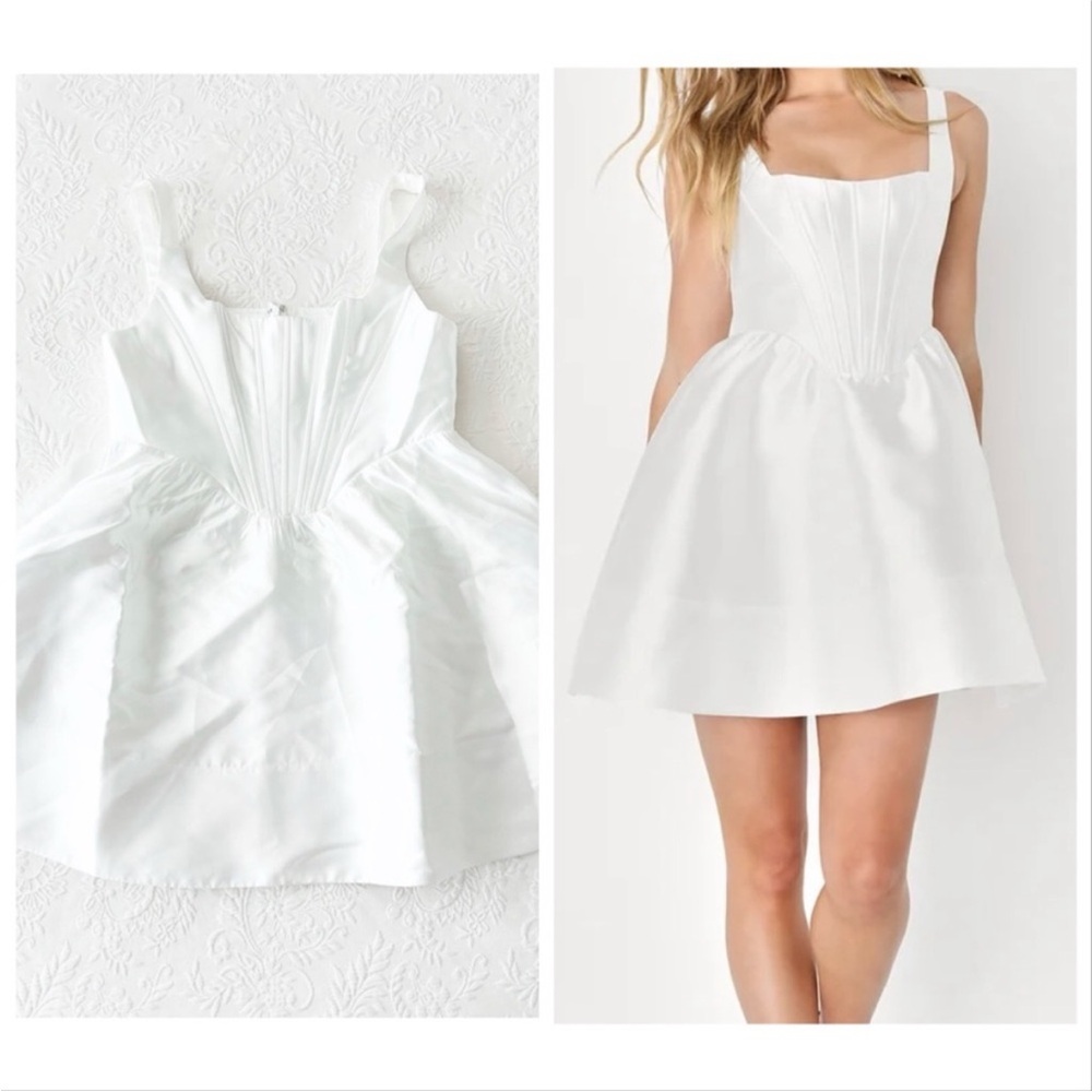 NWOT Lulus Bubbly Love White Taffeta Corset Mini Dress Large
